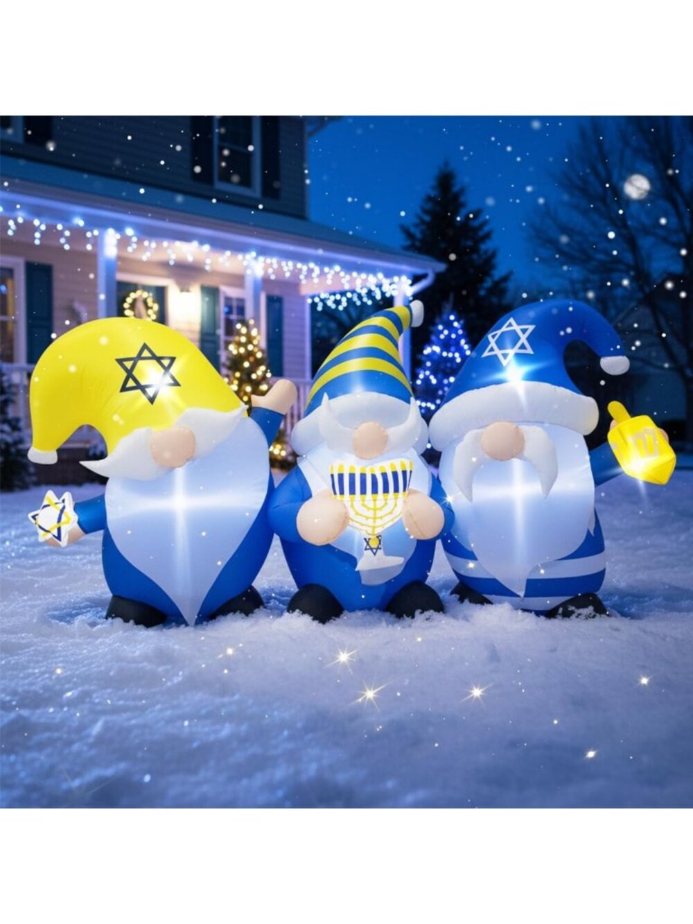 7FT Inflatable Gnomes for Hanukkah - LED Lights, Star of David, Dreidel